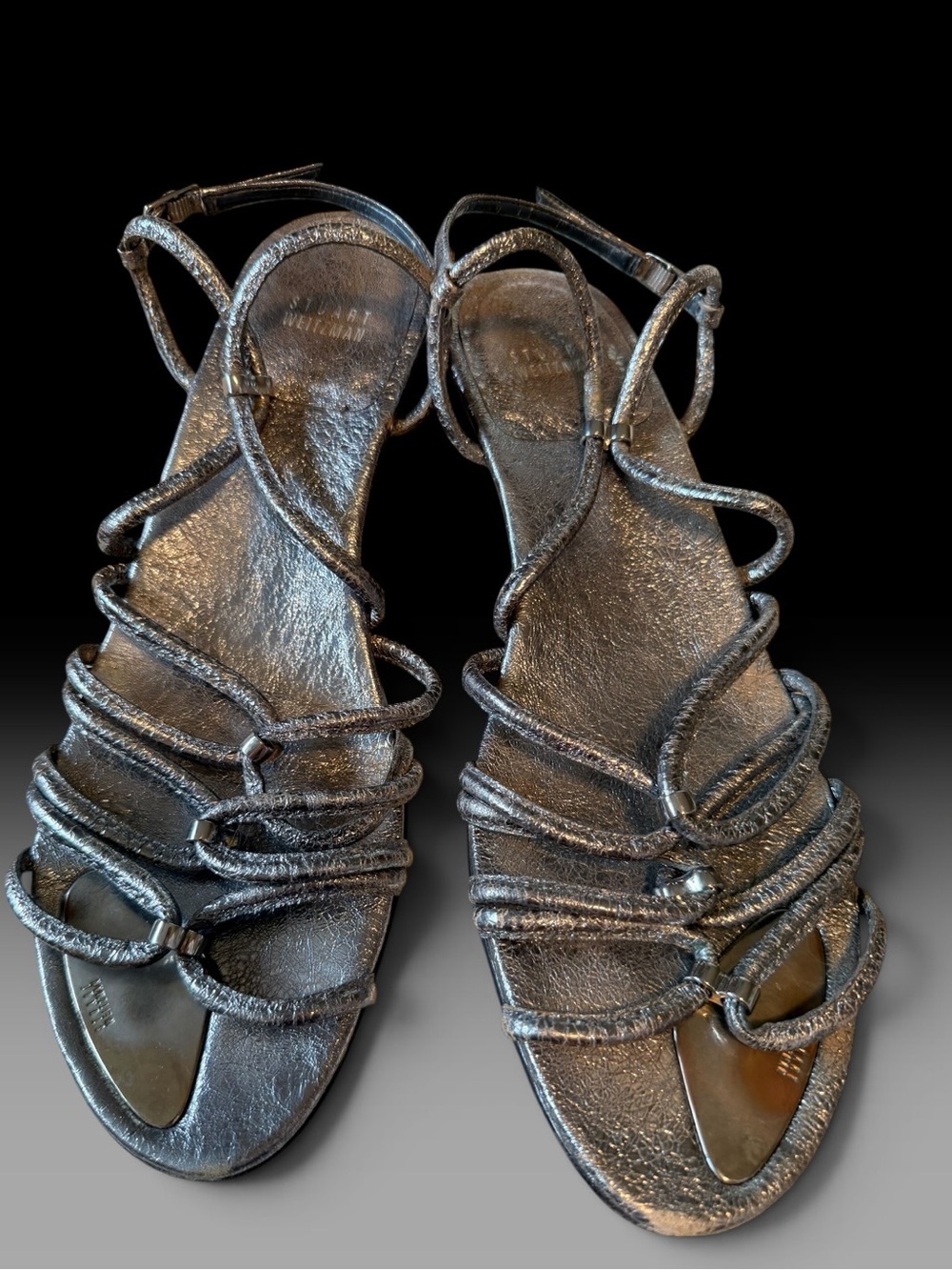 Stuart Weitzman Metallic Pewter Strappy Sandals Size 11
